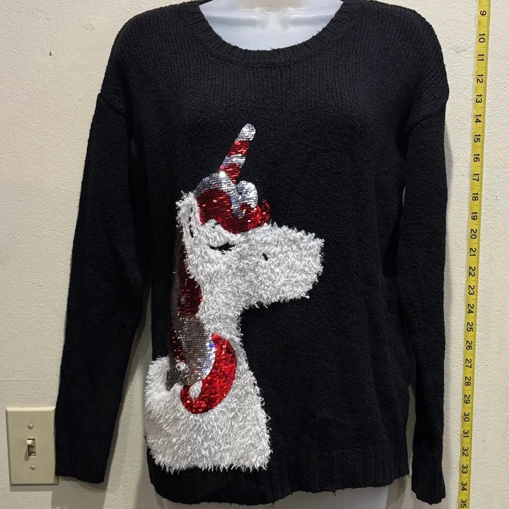 Justice Black Sweater with Sequin Unicorn
